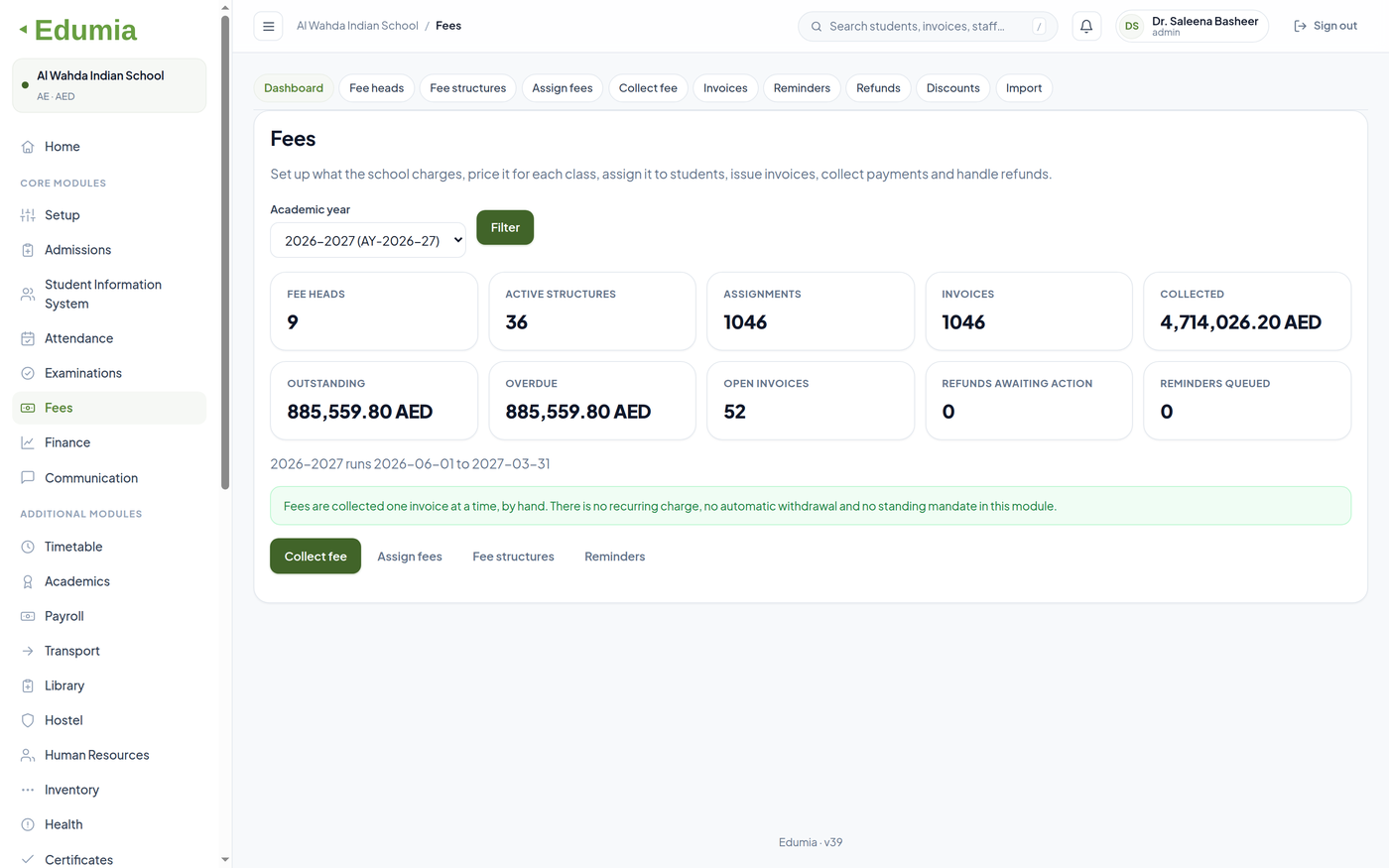 Edumia Finance & fees illustrated