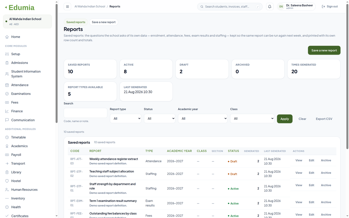 Edumia Reports & analytics illustrated