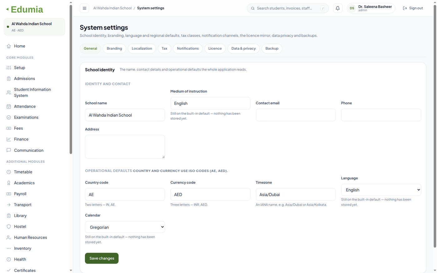 Edumia System settings illustrated